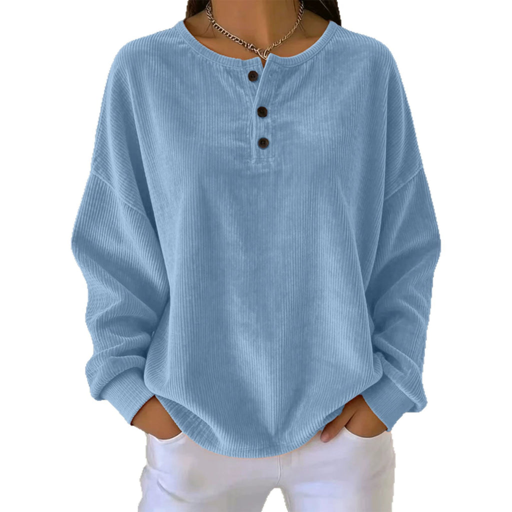 Sweat-shirt à boutons en couleur unie pour femmes