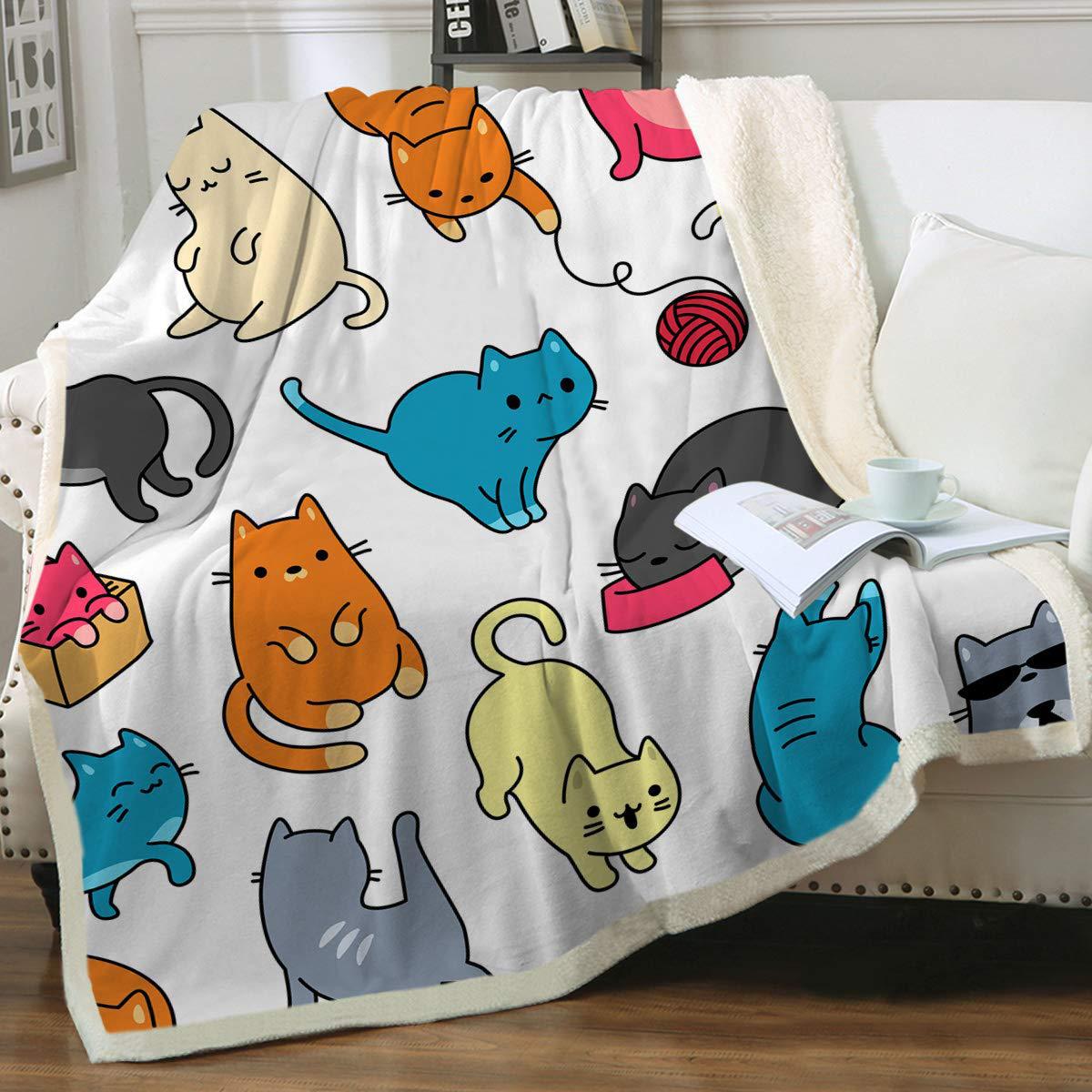Cat Sherpa Blanket Animal Pattern Printing Enfants double couche