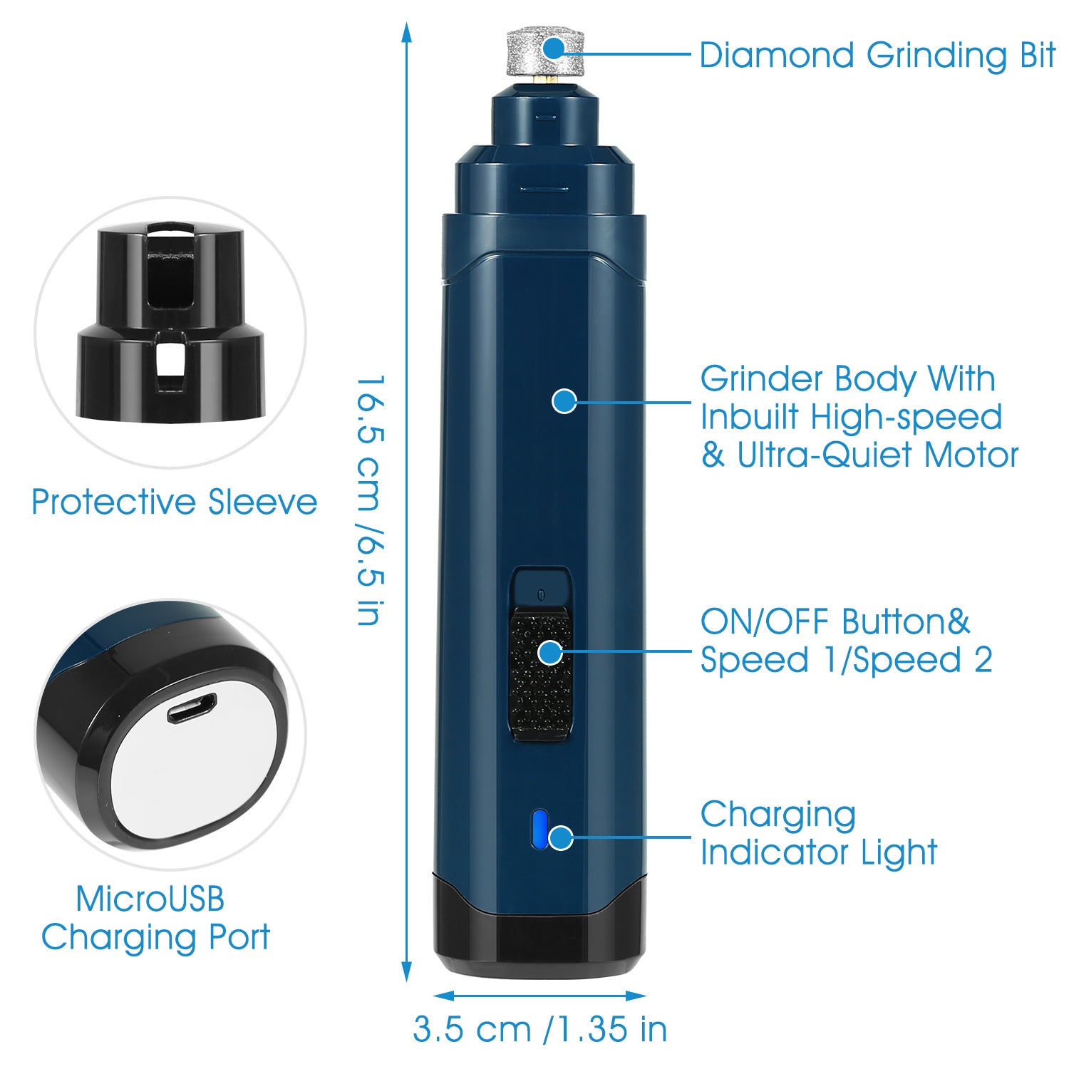 1Pc Poignard à ongles de chien 2 vitesses silencieux USB Rechargeable Pet Poignard professionnel Nai