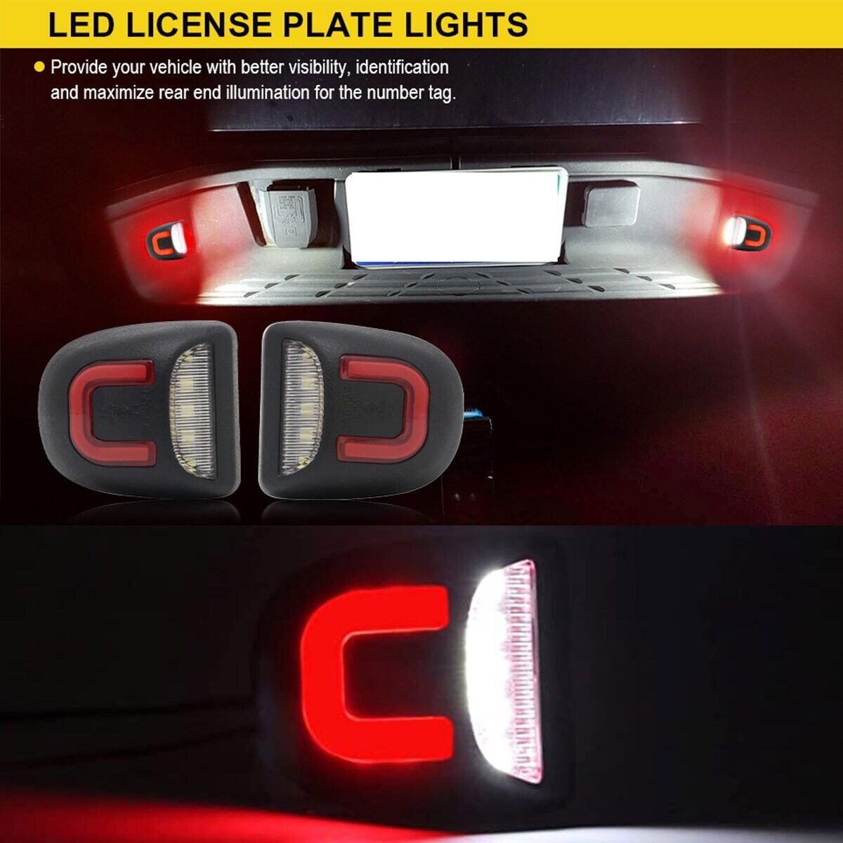 2X LED plaque de licence lumière rouge DRL lampe de tube pour Silverado GMC Sierra 1500 2500