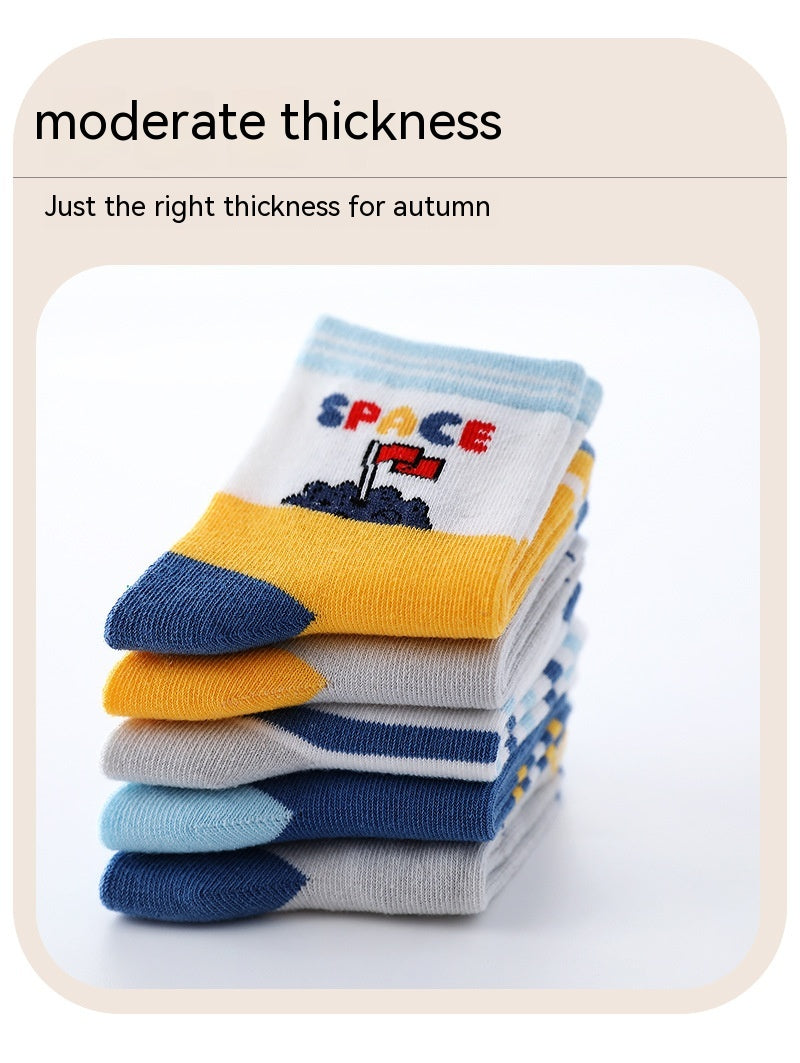 Chaussettes pour enfants Printemps et Automne mince Longueur mi-calf Couleur solide Chaussettes en coton