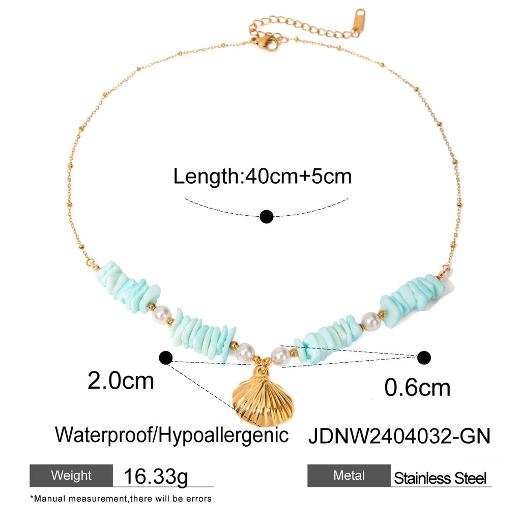 Mint Green Shell Patch Pearl Shell Pendentif Collier bijoux
