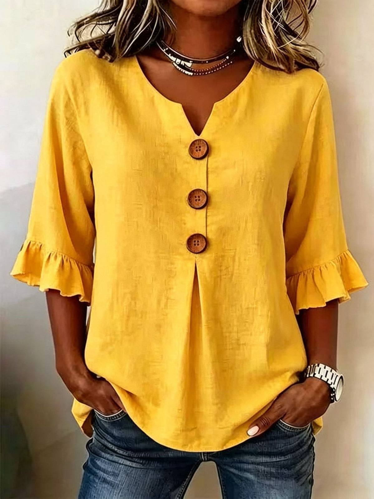 Vêtements européens et américains pour femmes Été Amazon Couleur solide Boutonné Femmes Casual F