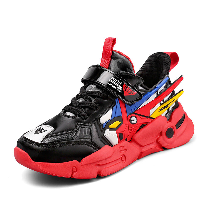Confortable Surface en cuir Moyen et grand Chaussures de course pour enfants Casual Velcro Sneake