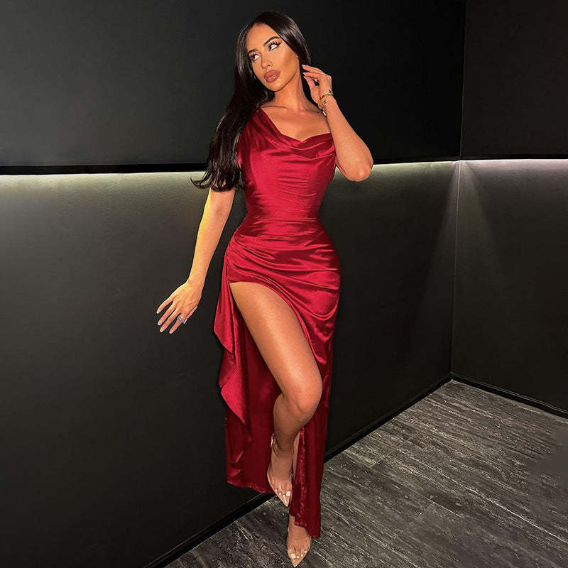 Mode Satin Slit Habillement femme