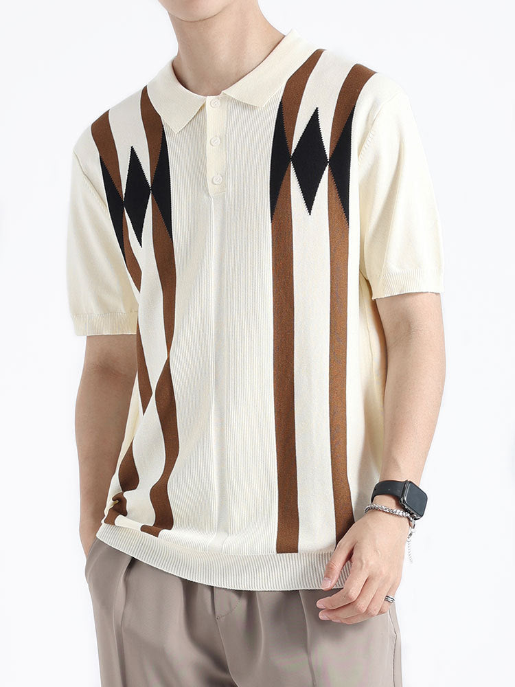 Vieux style d'argent hommes Argyle Ice Polo tricoté en soie