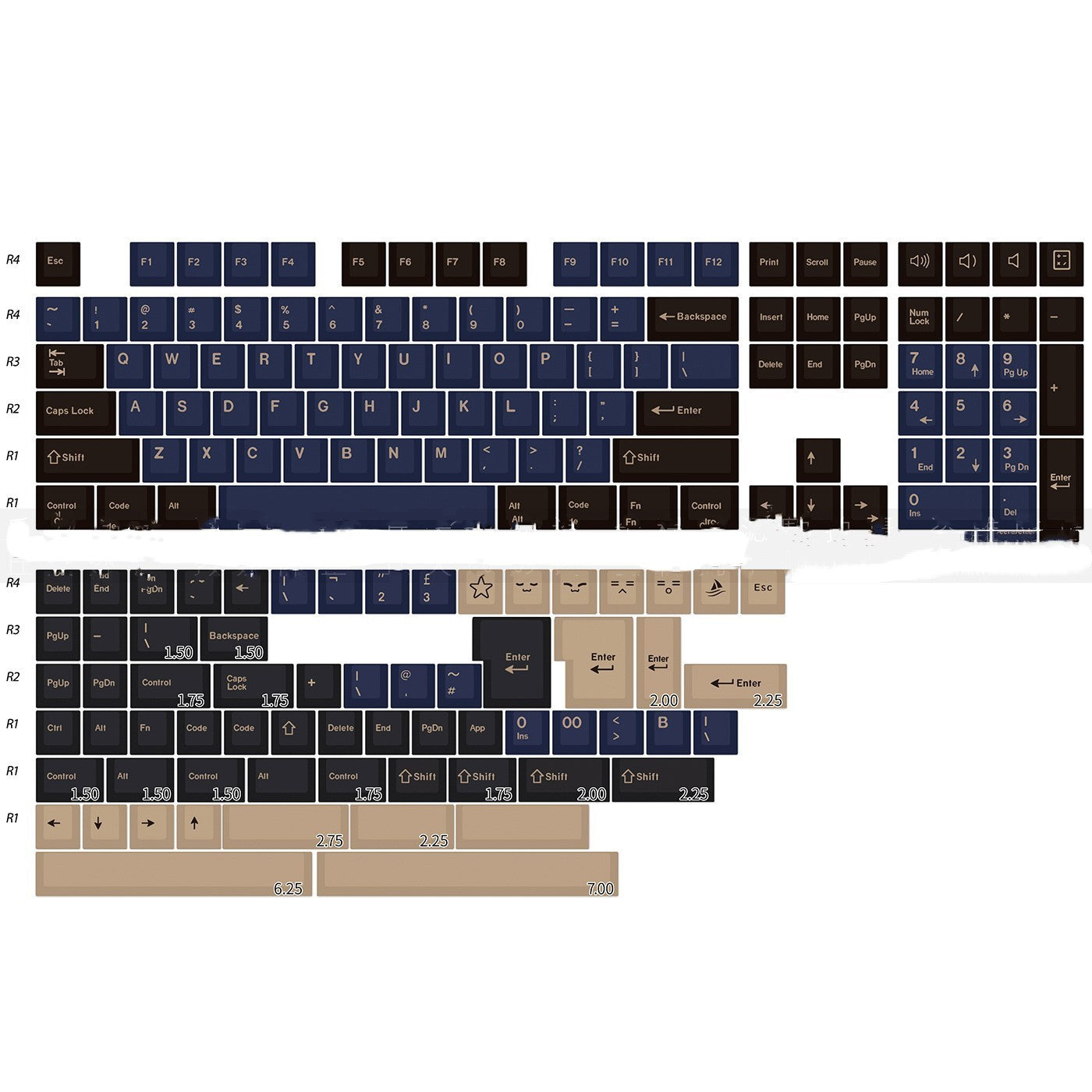 Blue Keycap Deux couleurs Ergonomic ABS Ensemble complet de 173 Keycaps