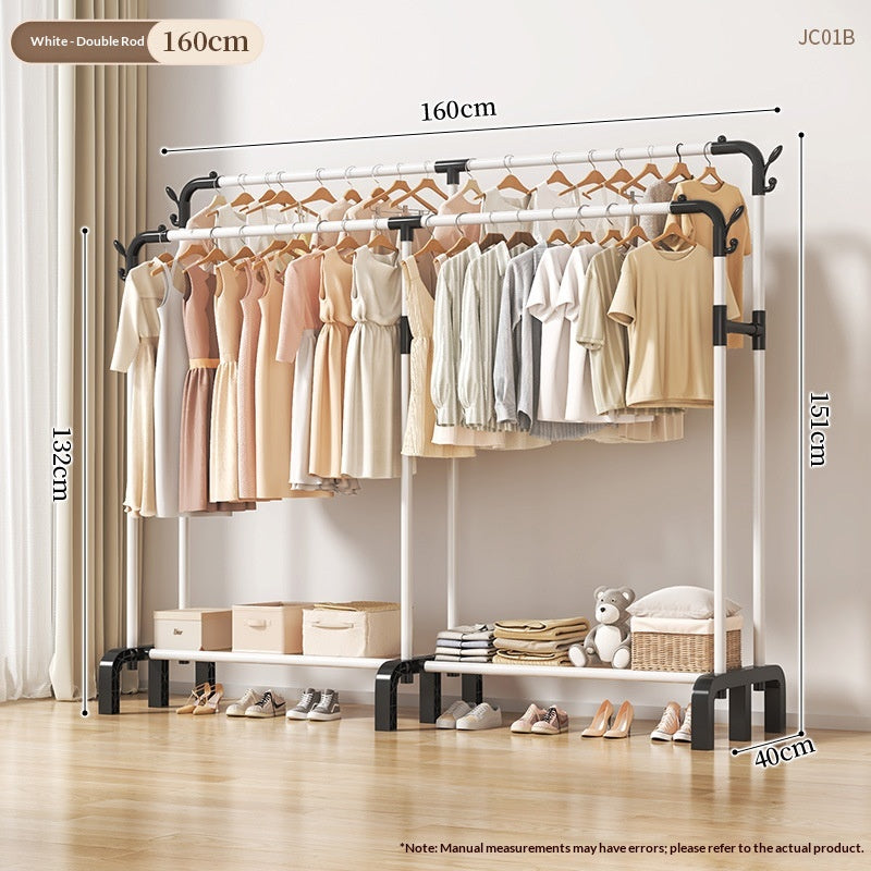 160 Blanc - Double Pole Double Row-upgraded et allongéFloor Standing Clothes Hanger