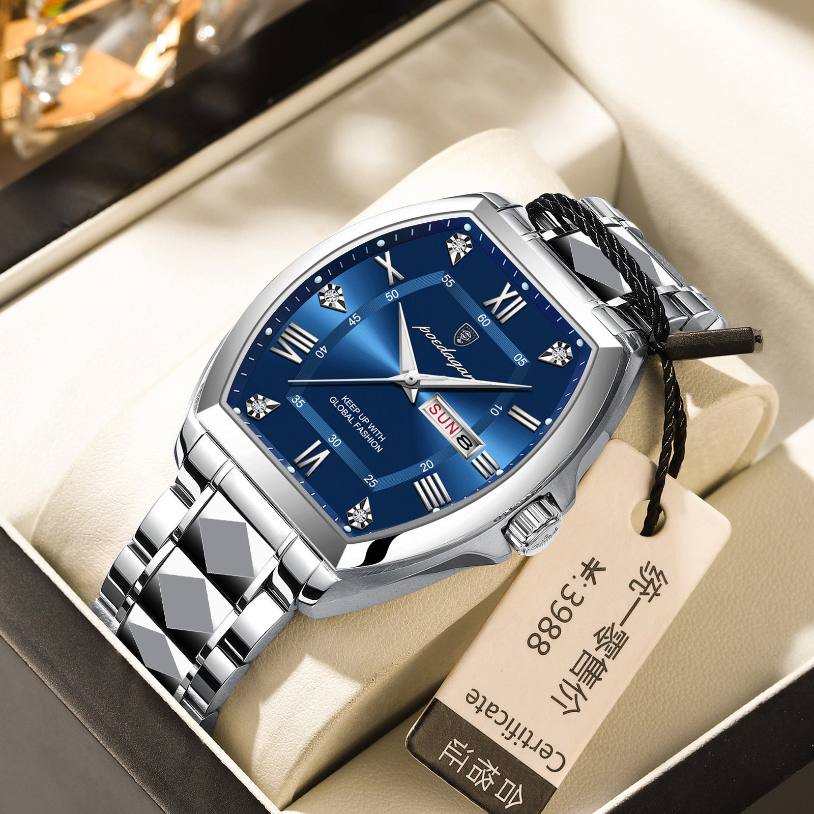 Montre homme à quartz en forme de barrique lumineuse étanche