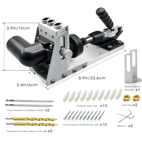 Kit de trou de poche en bois Jig 12-33MM Guide de forage Outil de menuiserie Puncher à bois