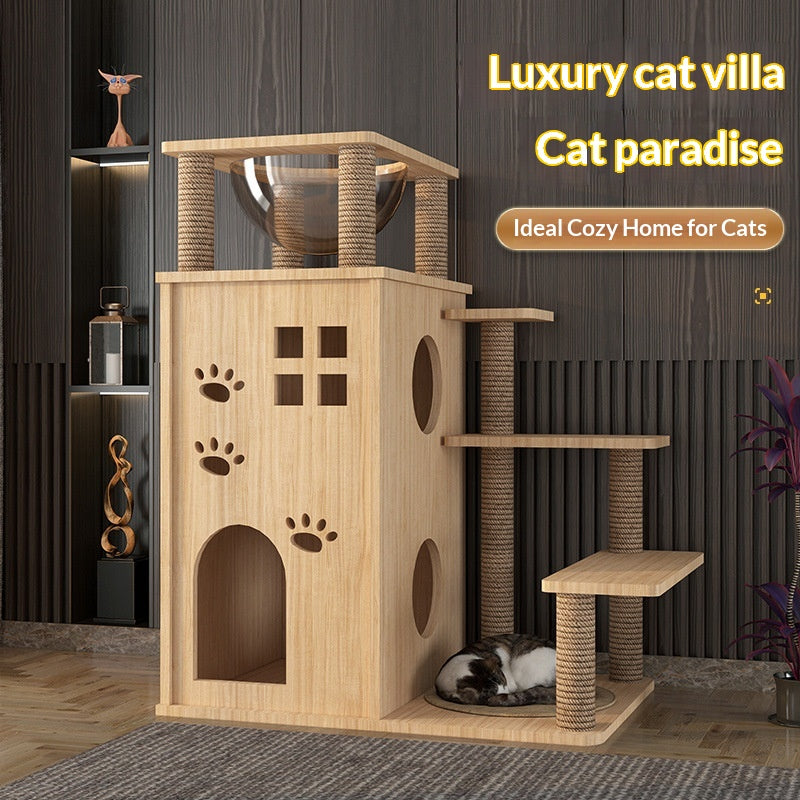 Arbre de chat en bois avec lit de chat intégré