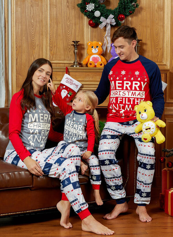 Robe de Noël pour parent-enfant Lettre Imprimer Col rond
