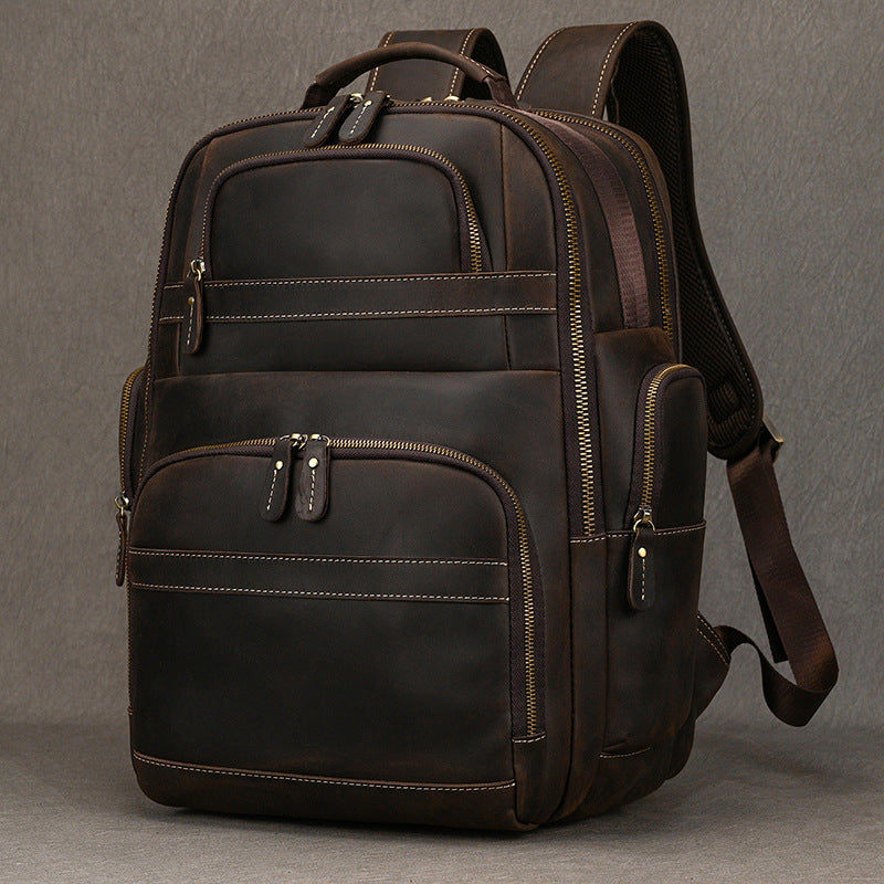Hommes Retro Saddle-Leather Backpac Grande Capacité Cuir véritable
