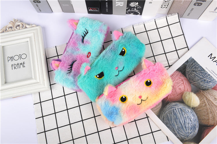 Laser couleur chat peluche crayon cas étudiant papeterie sac