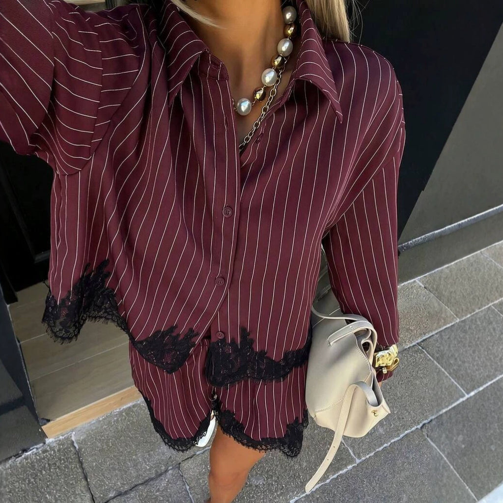 Ensemble de shorts à cordons rayés de dentelle pour femmes