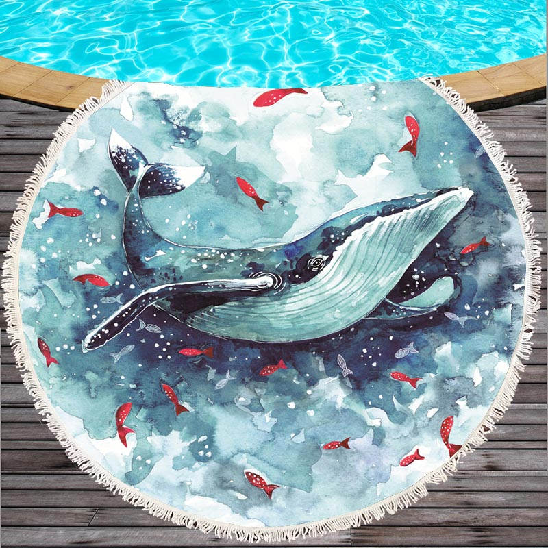 Serviette de plage imprimée Marine Life Round
