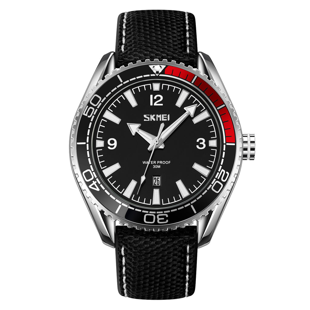 Cadran rotatif Montre Outdoor Casual Business imperméable Bracelet en cuir Quartz pour hommes