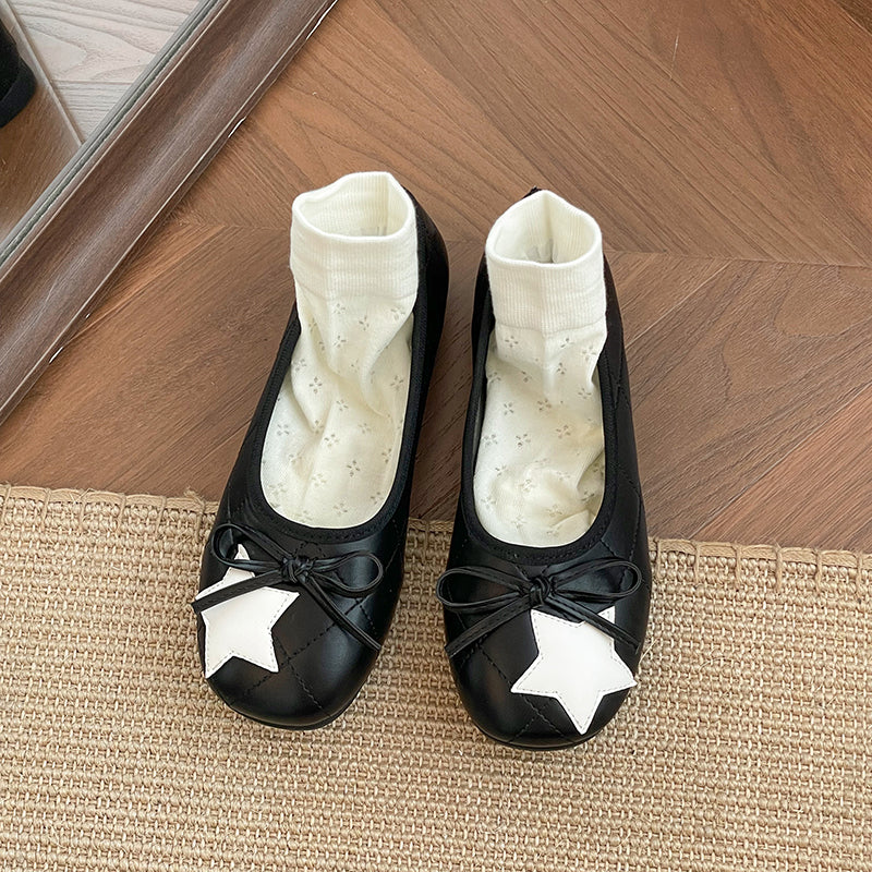 Femmes Tournoi de orteil Français Étoile Bow Hauteur intérieure Augmenter Ballet Flats Basse Coupe Slip Sur Retro P