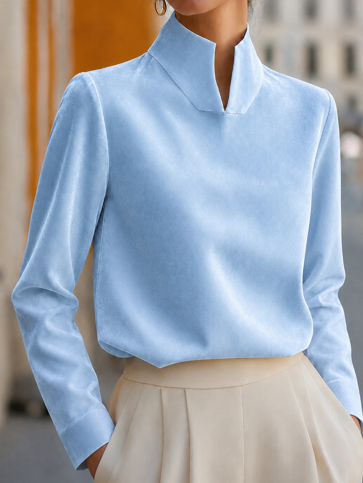 Chemise à manches longues à col chinois
