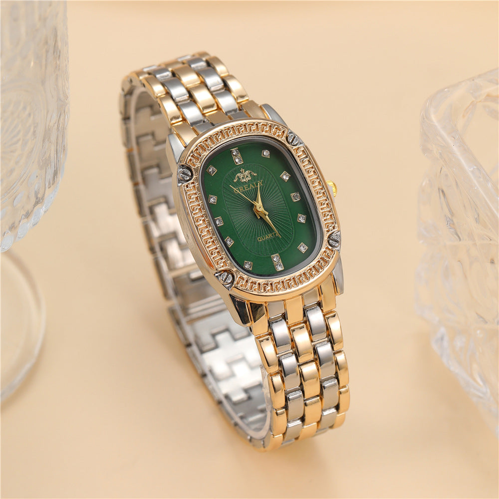 Montre cadran ovale multicolore de luxe Strass