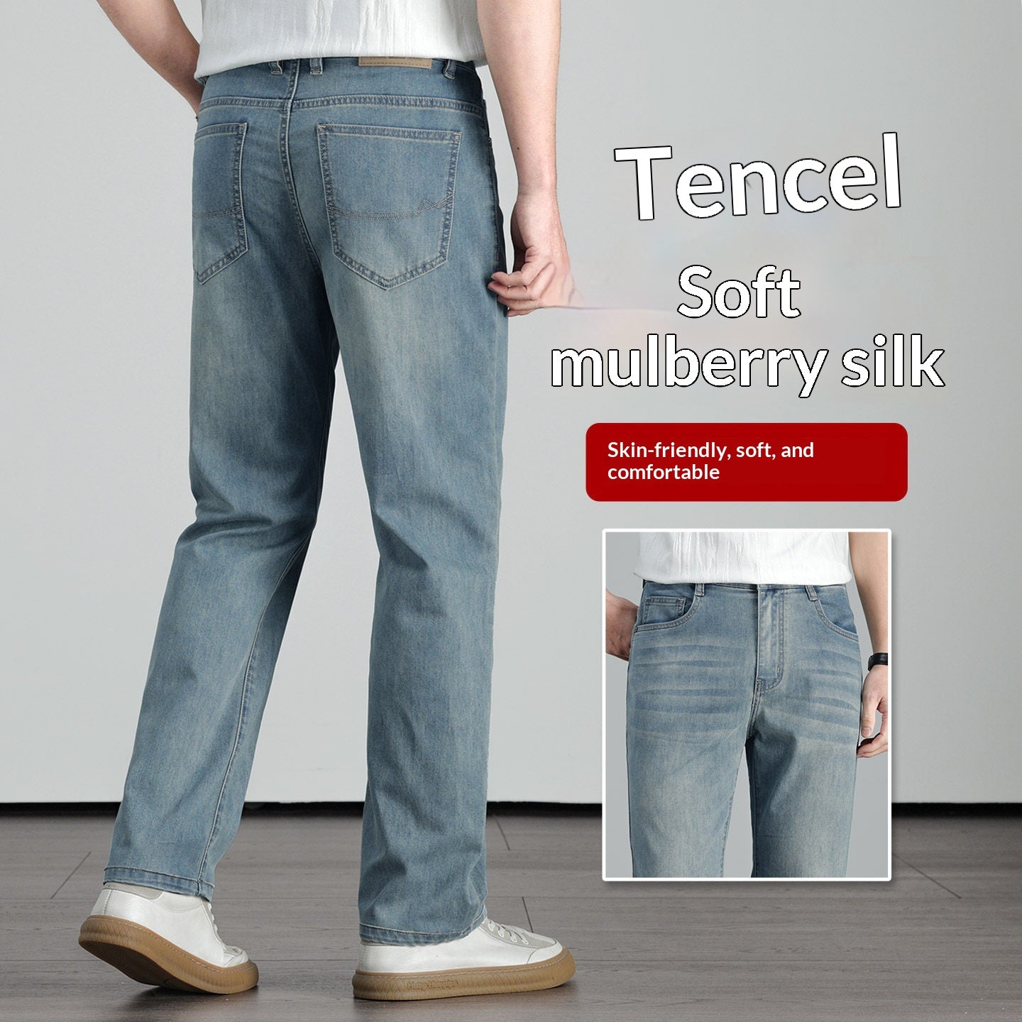 Jeans en soie glacée de couleur claire