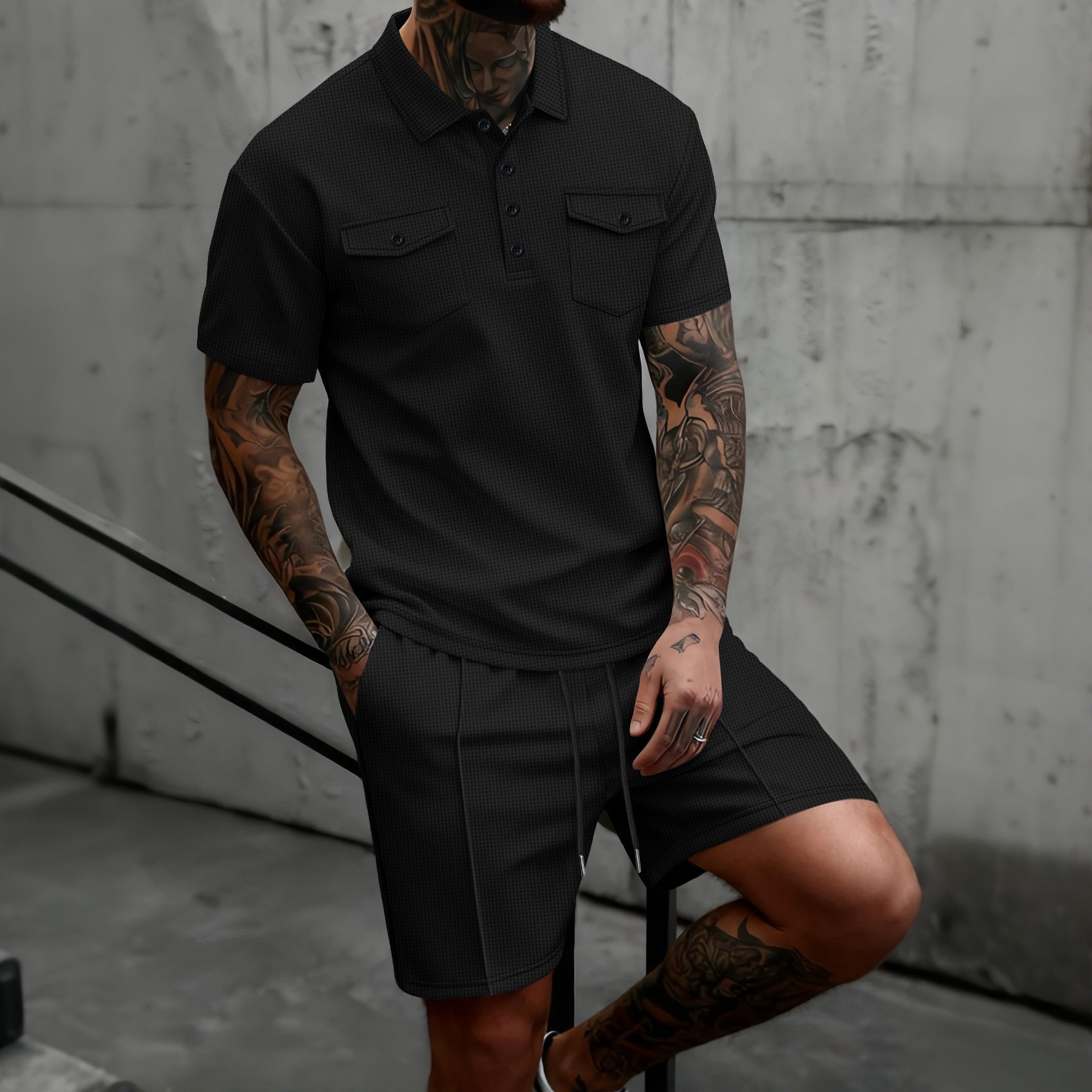 Ensemble de mode casual gaffle-weave homme