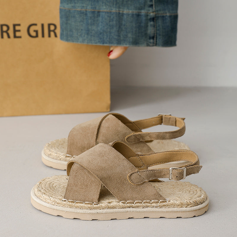 Femmes Boho Vacances Crisscross Wrap Suede Espadrille Sandales correspondant Casual Daily
