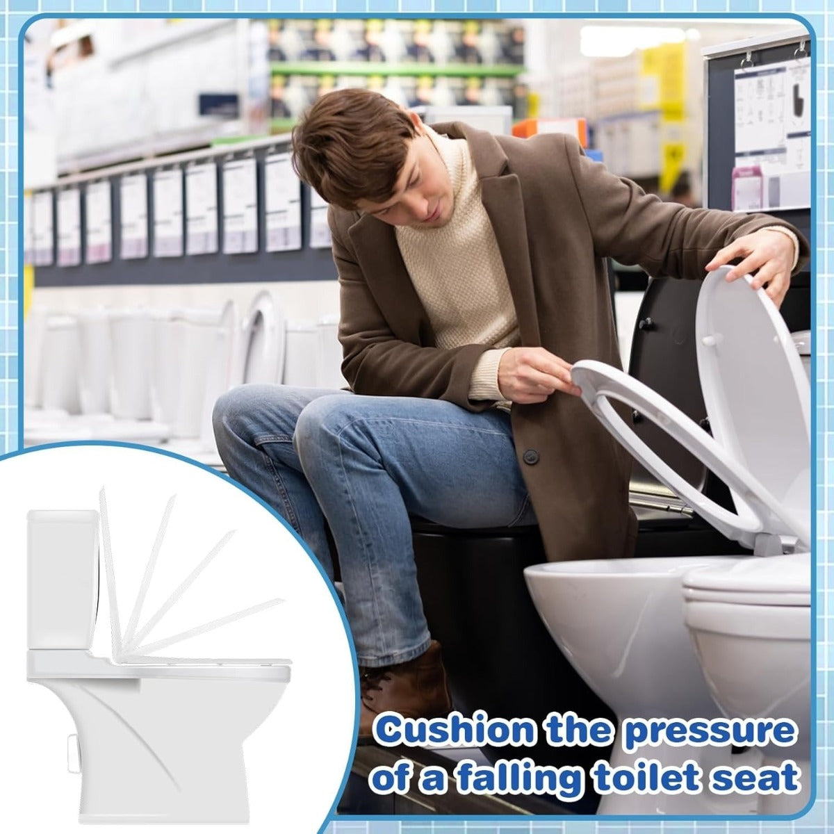 2-piece toilet lid and hinge fixing set with soft-close mechanism