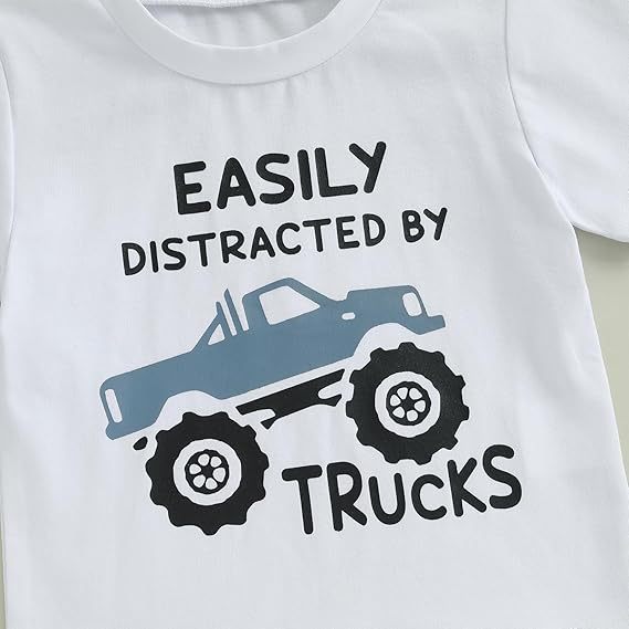 Baby Car Print Short-Sleeve Solid Color Shorts Casual Set