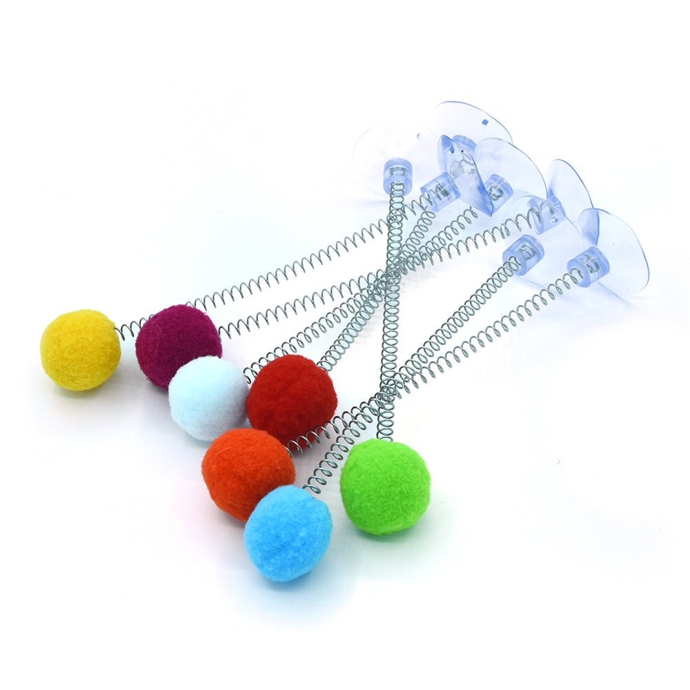 Pet Cat Spring Feather Ball Interactive Cat Teaser Colorful Fur Ball High-Elasticity Pet Toy
