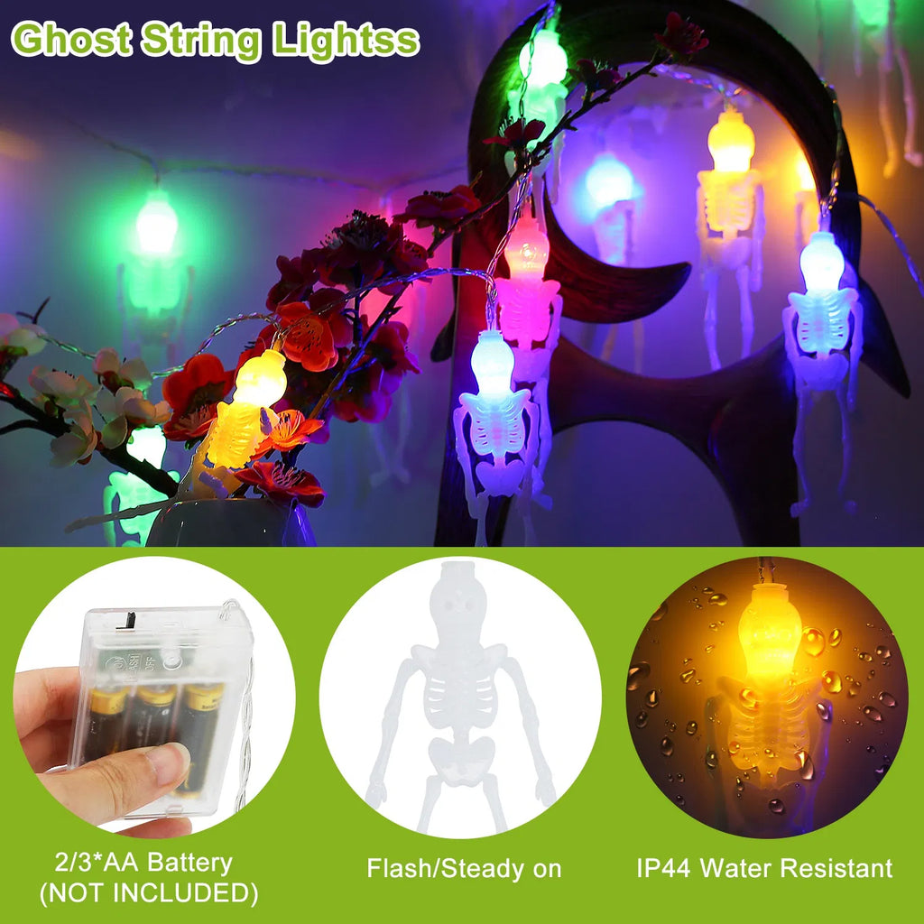 3Pcs Décorations de lumière d'Halloween Total 50 LEDs 24ft Halloween String Lights Colorful 3D Sk