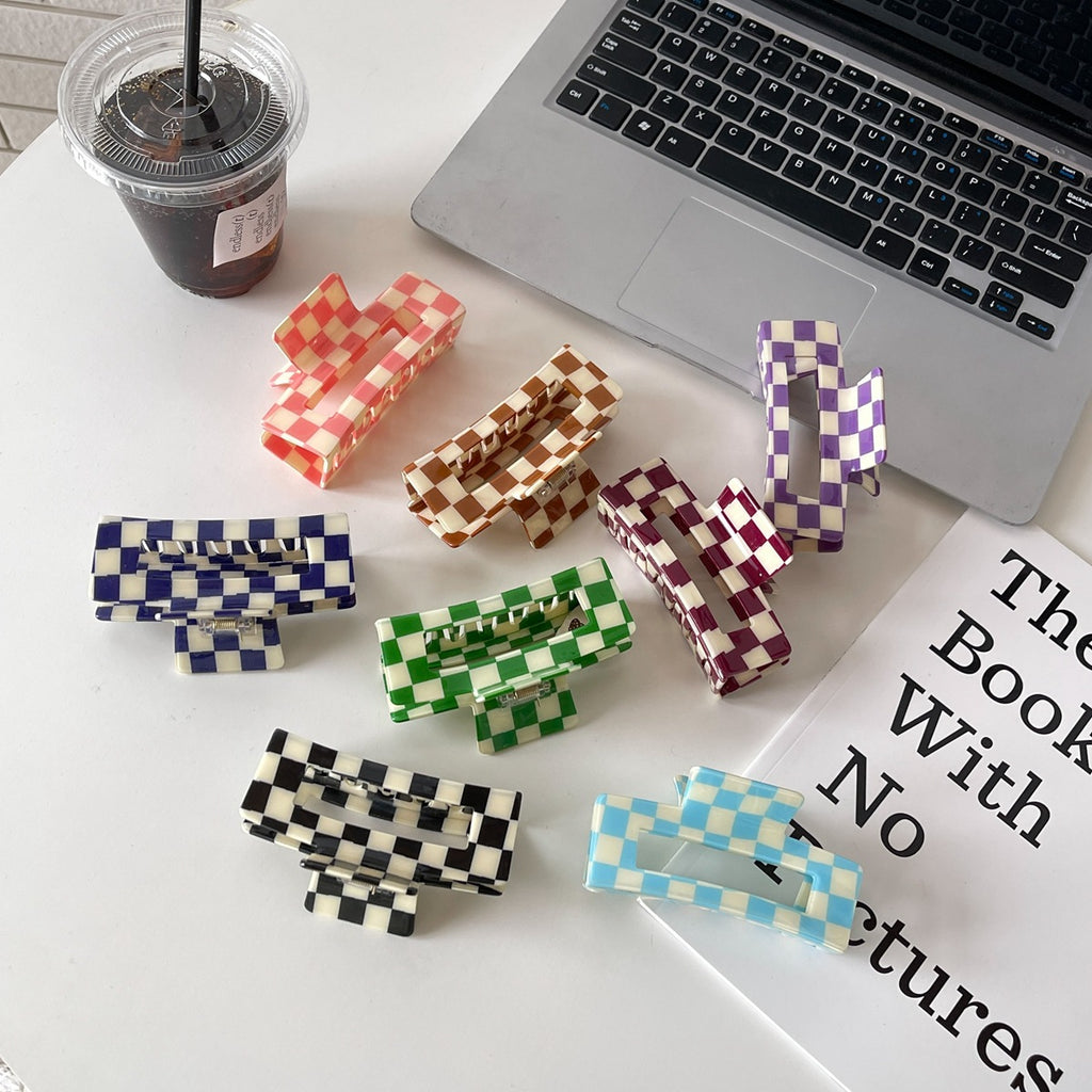 Couleur Acétate Checkerboard Grab Clip Net Red Temperament