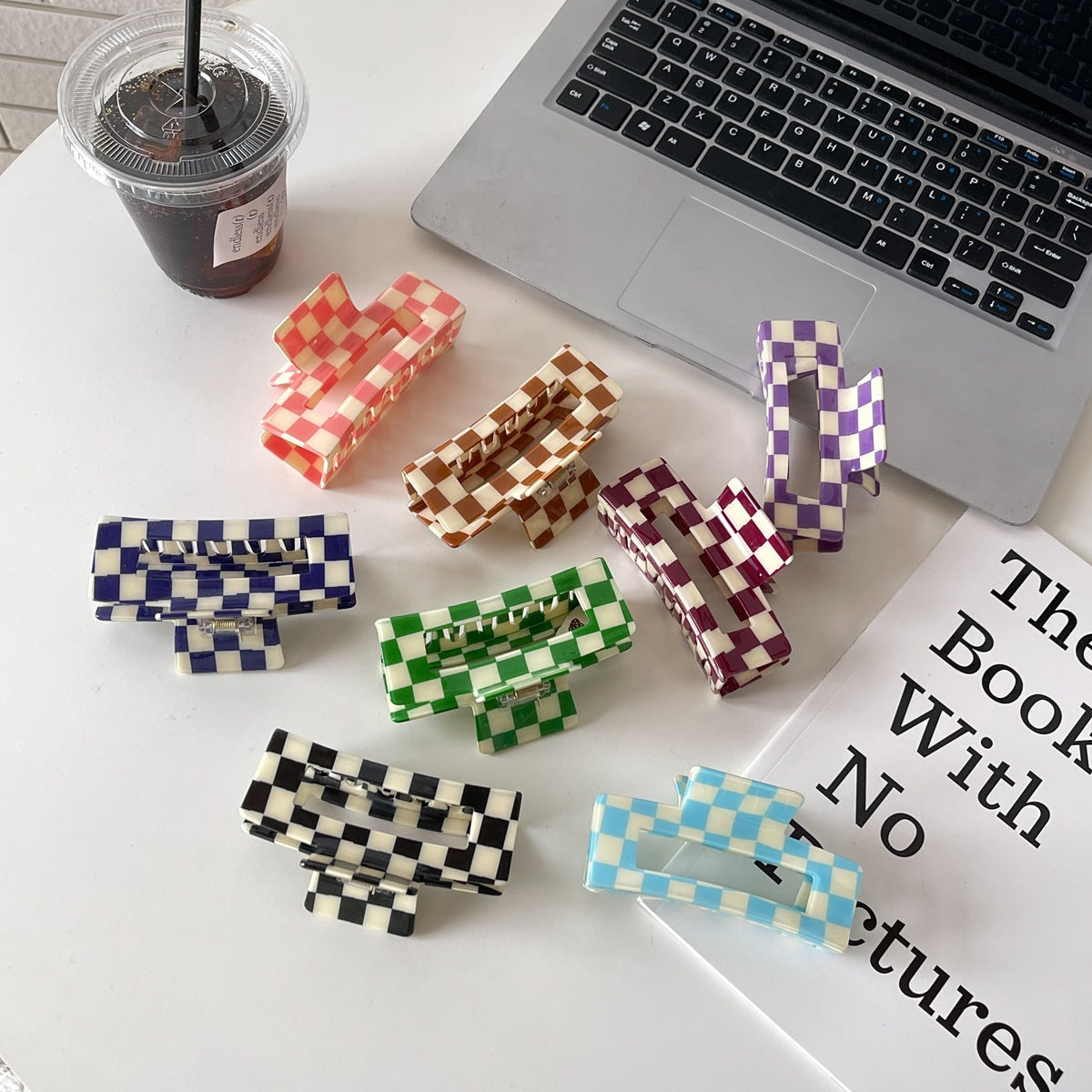 Couleur Acétate Checkerboard Grab Clip Net Red Temperament