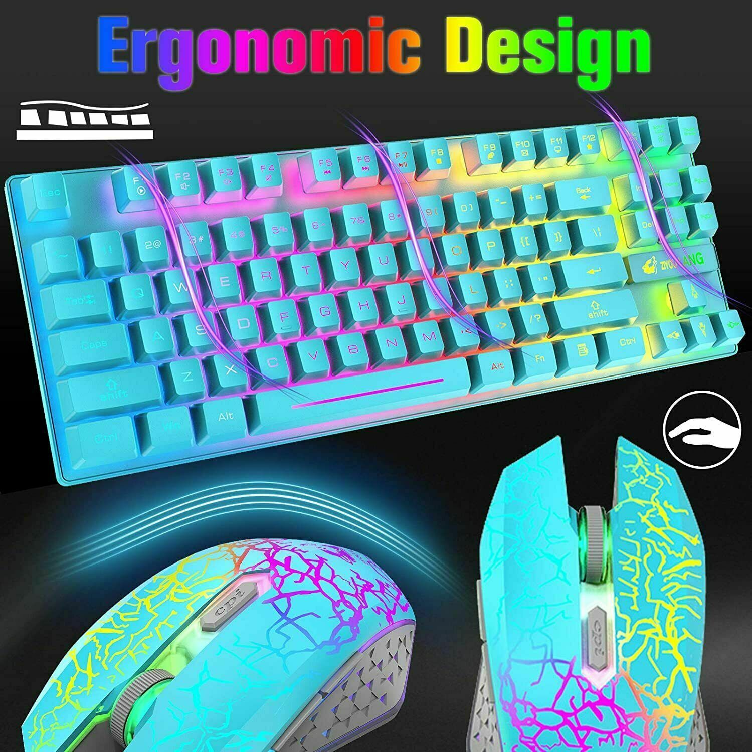 T87 sans fil jeu clavier et souris Rainbow rétroéclairé pour PC Mac PS4 Xbox One