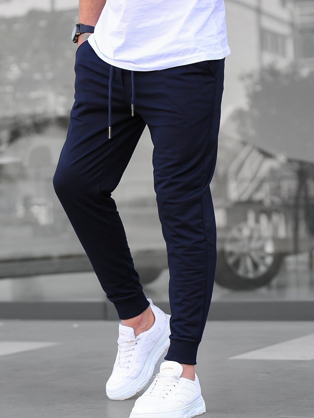 Casual Sporty Lightweight Respirant style américain Pantalons Slim-fit de couleur unie