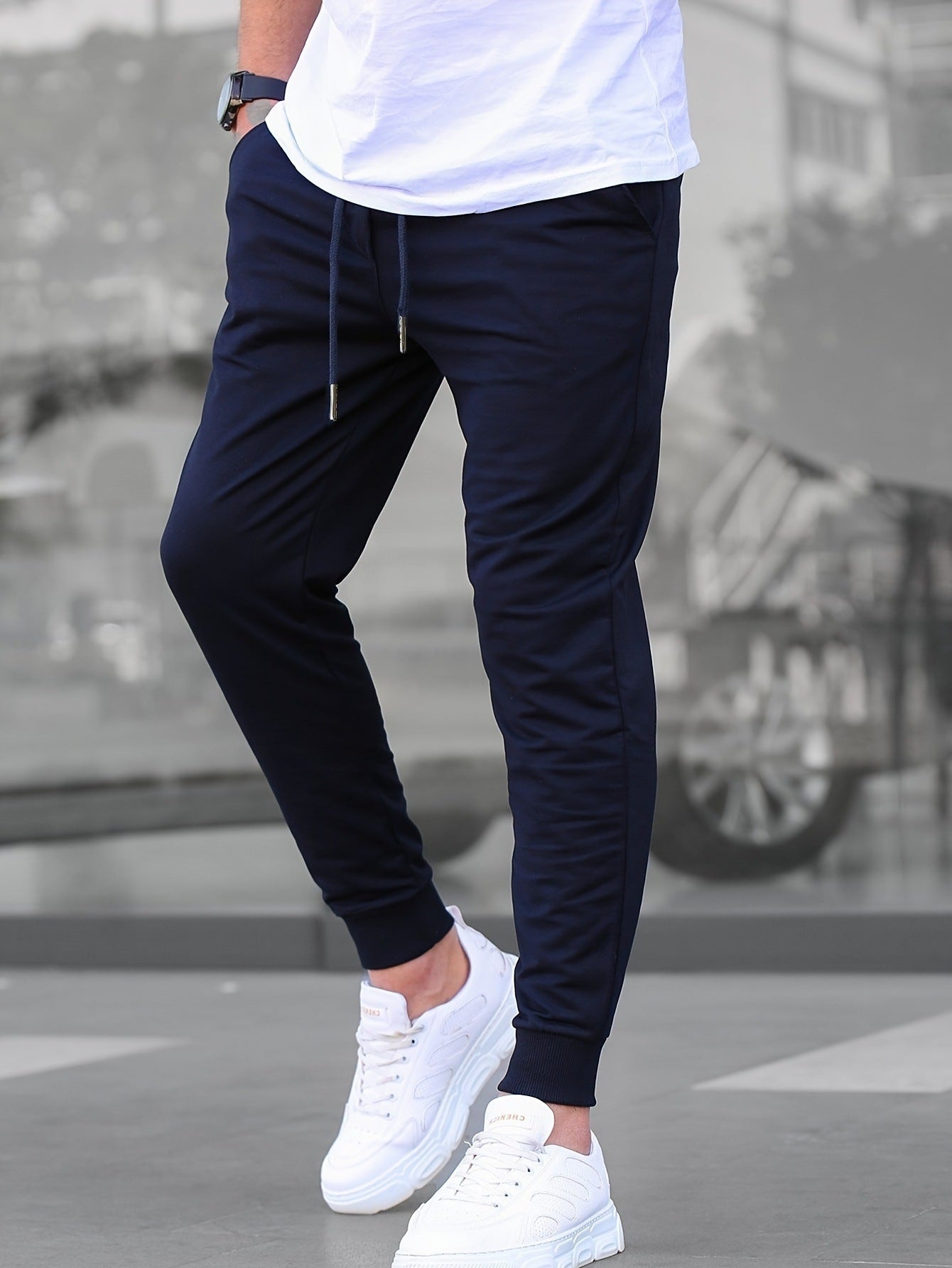 Casual Sporty Lightweight Respirant style américain Pantalons Slim-fit de couleur unie