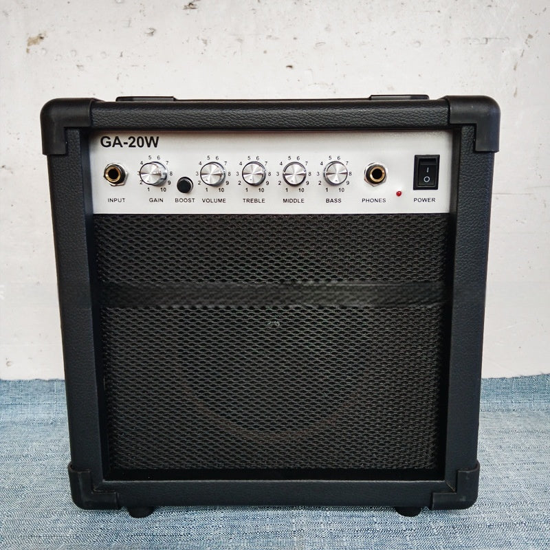 20W Electric Guitar Speaker Wooden Electric Guitar Folk Play and Sing Speaker