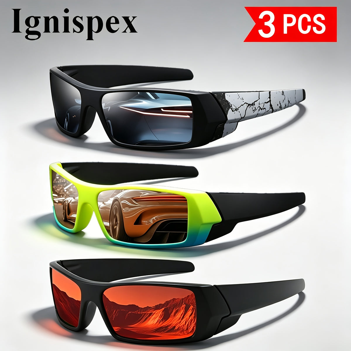 Lunettes de soleil 3 Pcs pour hommes