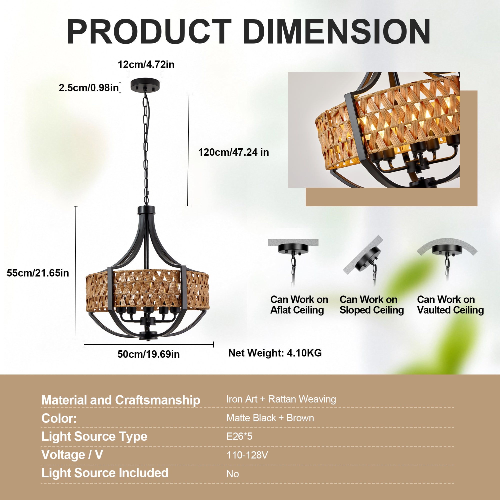 19.7" Rattan Chandelier