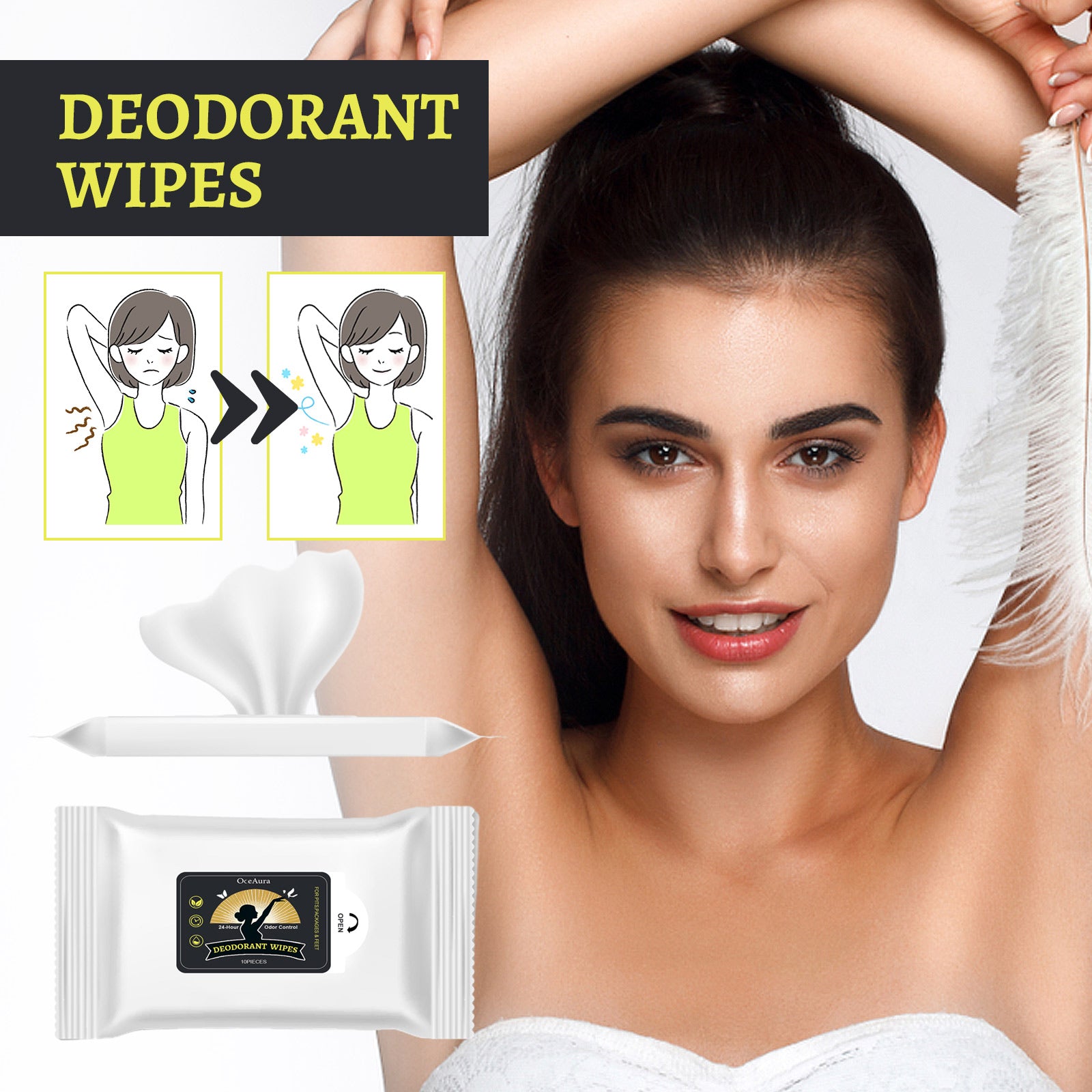 10 pièces1bag d'Odor désodorisant Wipes humides