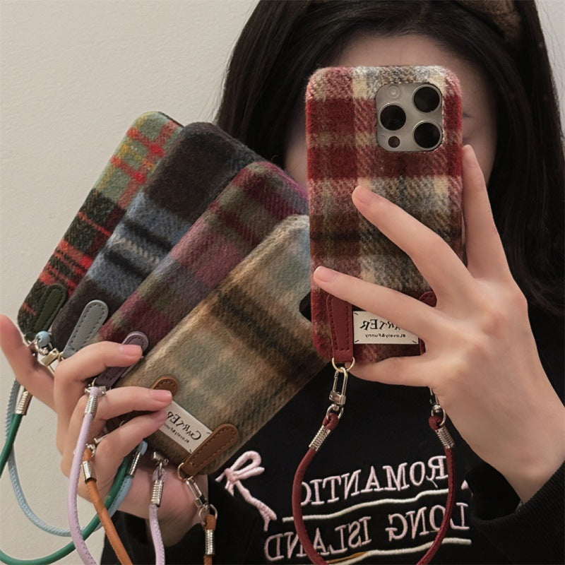 Flannel Contraste couleur vérifier le transport de la sangle de la sangle sangle de téléphone cas