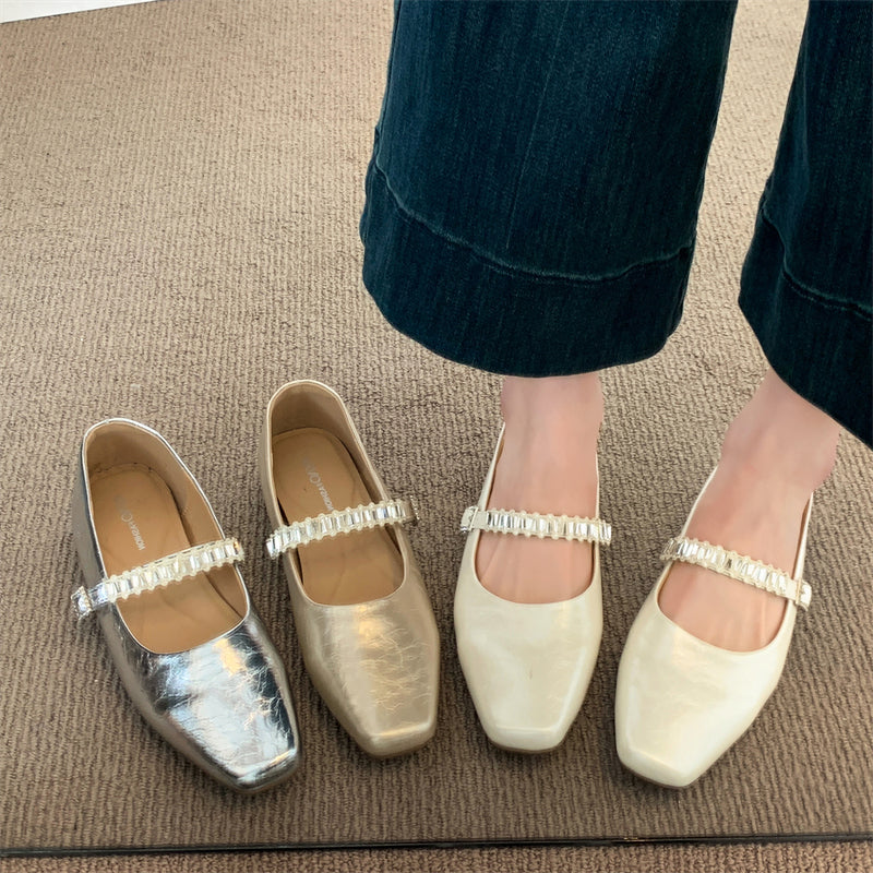 Femmes Minimalist Elegant en cuir métallisé Plats