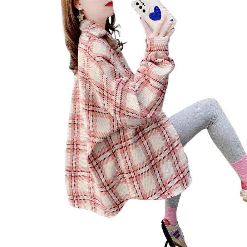 Chemise en Plaid Brossé épais pour femmes Automne et hiver