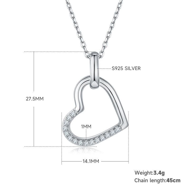 3.4g S925 Argent Sterling 15 Pierres Moissanite Collier Coeur 45cm Demi Pave Asymétrique Pe