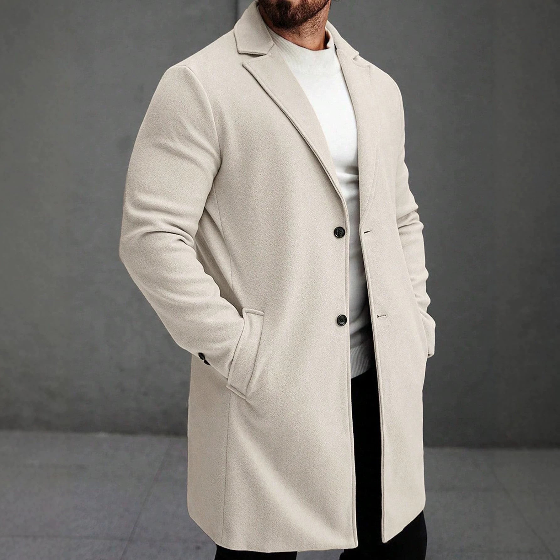 Manteau mi-long en laine de couleur solide