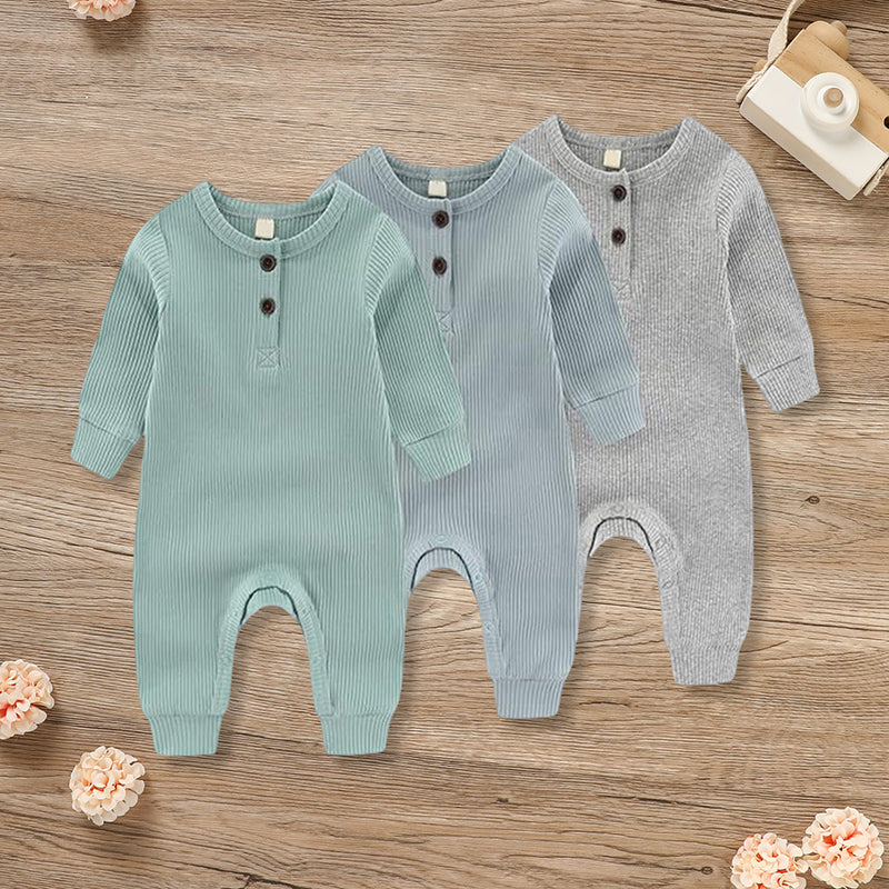 3-Pack Nouveau-nés Bébés Garçons & Filles Longue Manches Ribbed Romper Soft Button Front Jump