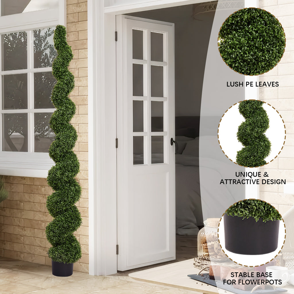 7FT Spiral Arbres topiaires artificiels à l'extérieur Faux Boxwood Plantes Grand Pot vert tordu