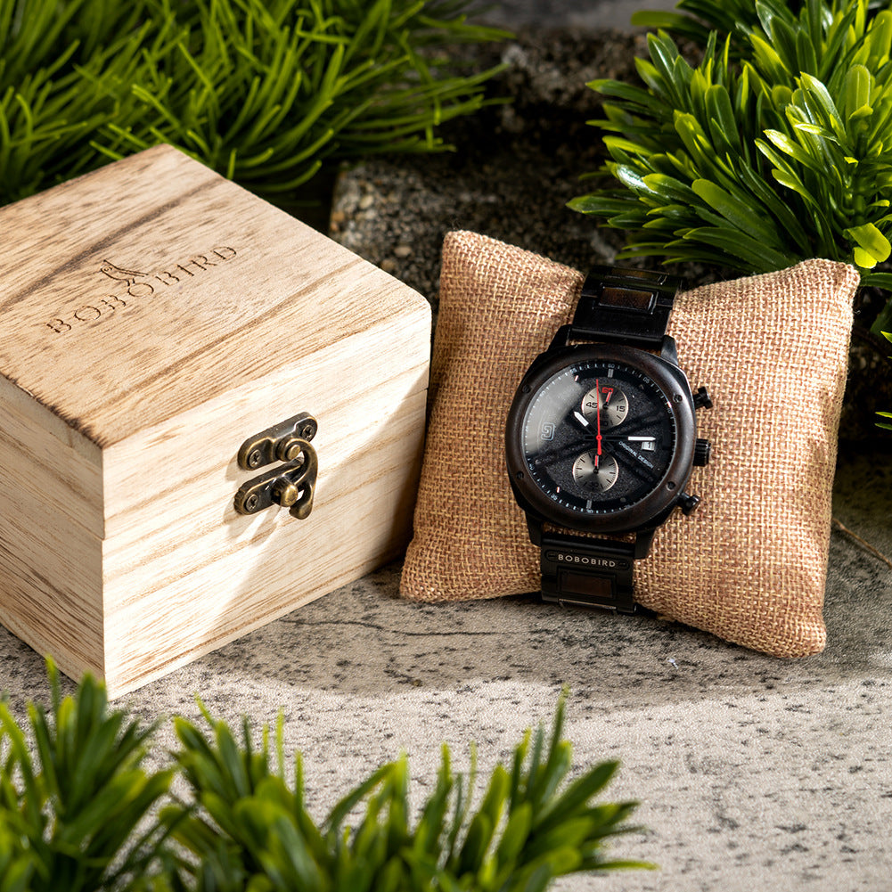 Montre pour homme en bois naturel - Montre Quartz rétro minimaliste avec bracelet en cuir