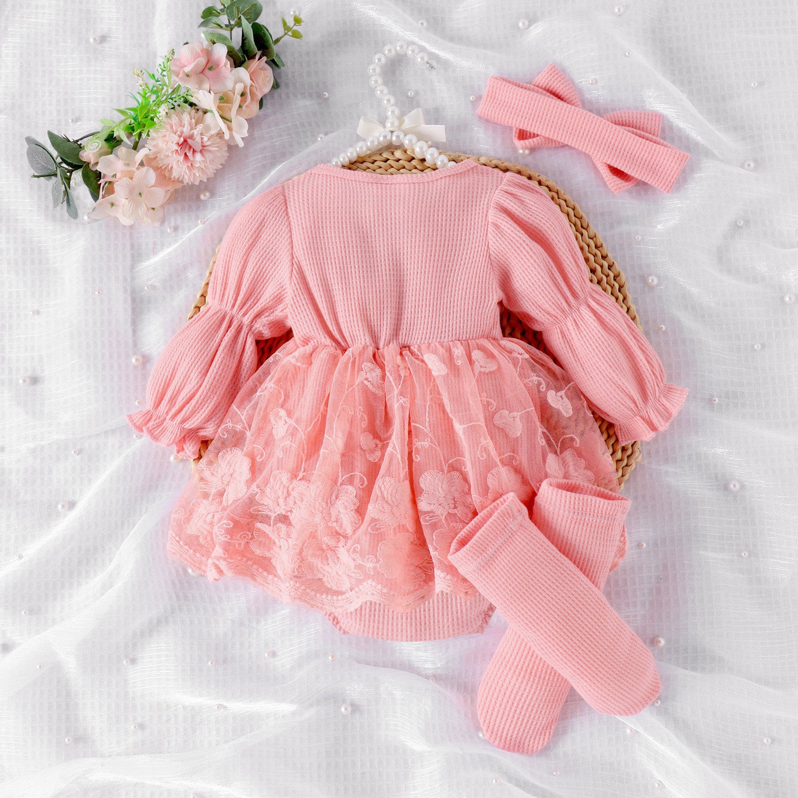 Romper à manches longues rayées de couleur un tulle