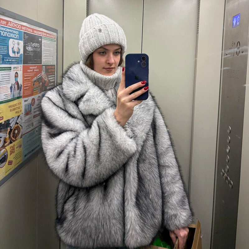 Femmes AutomneHiver chaud Faux fourrure manteau